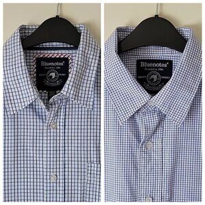 Bluenotes Men's Blue and White Checkered Long-Sleeve Cotton Shirts- Size…